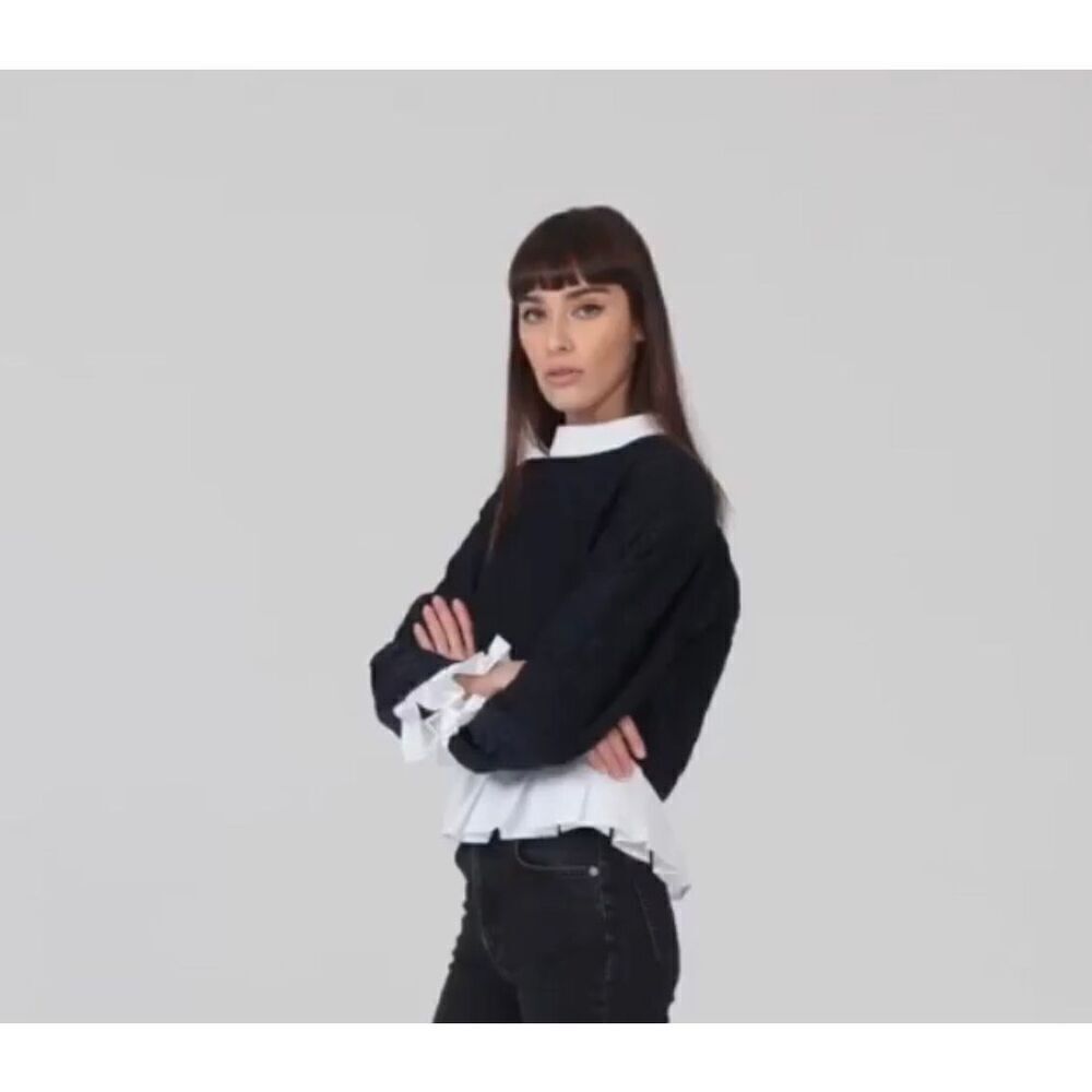 Katharine Kidd Navy Celie Quilted Top - Ruffle Sleeve & Hem Top Size S NWT $385 - Picture 3 of 13